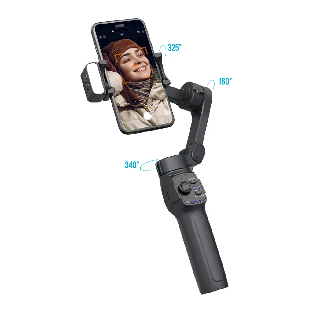 Porodo 3-Axis Gimbal Stabilizer with AI Tracking and Magnetic Fill Light